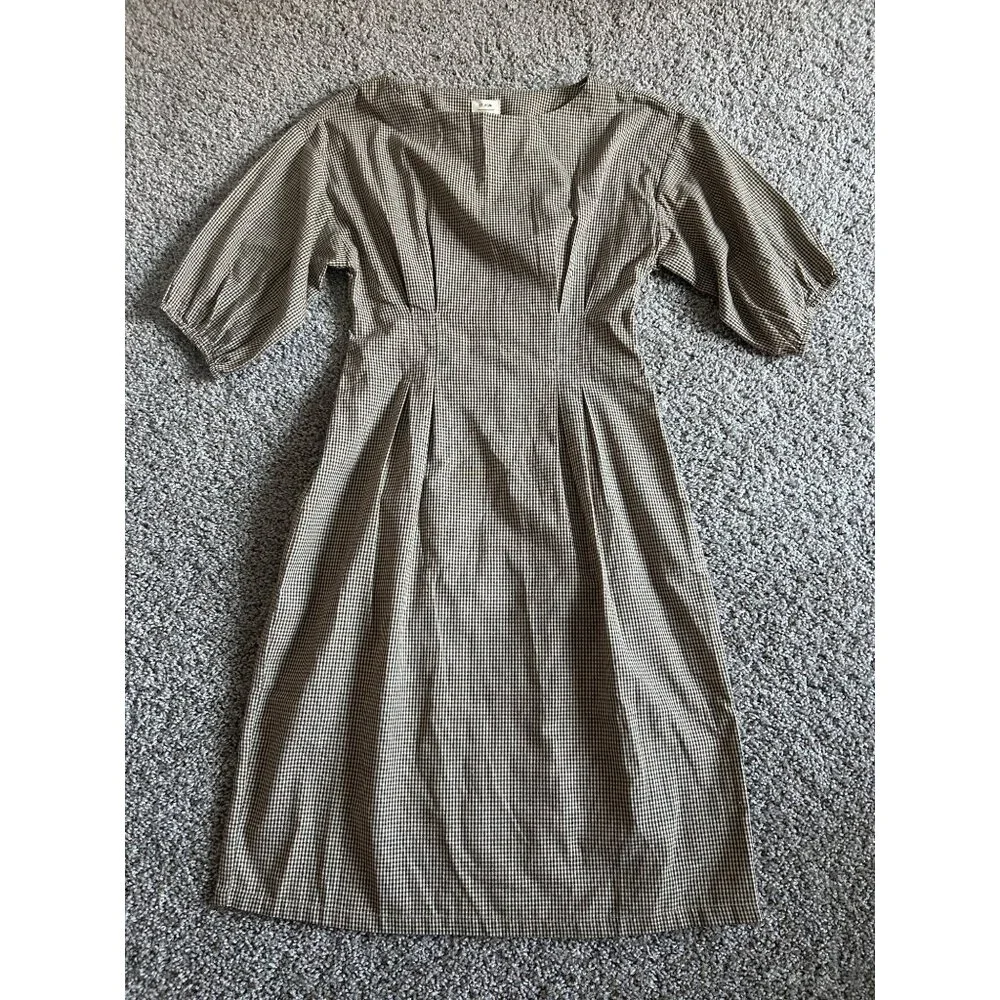 St. Agni Womens Sz Medium Linen Midi Forme Dress Brown Checkered Cotton - Picture 3 of 14